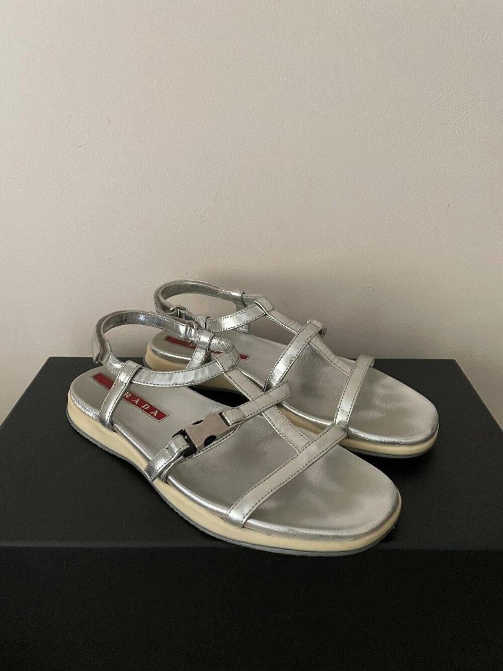 PRADA Leather Strappy Flats Sandals